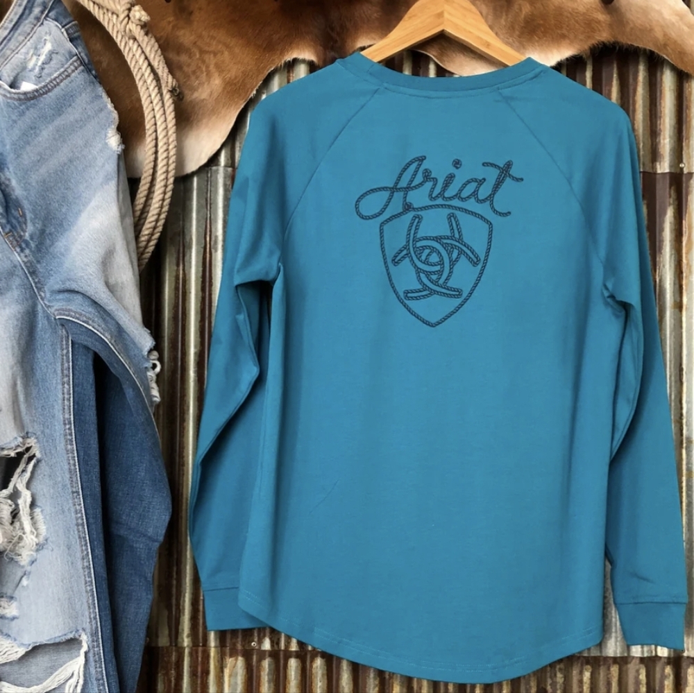 New ARIAT Real XL The Overbrook Western Oversized Fit TealBlue Cotton L.S. Shirt